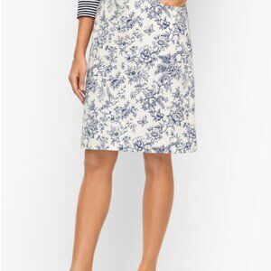 Talbots Denim A-Line Skirt in Bird Toile Print Preppy Coquette Girl Sz 12